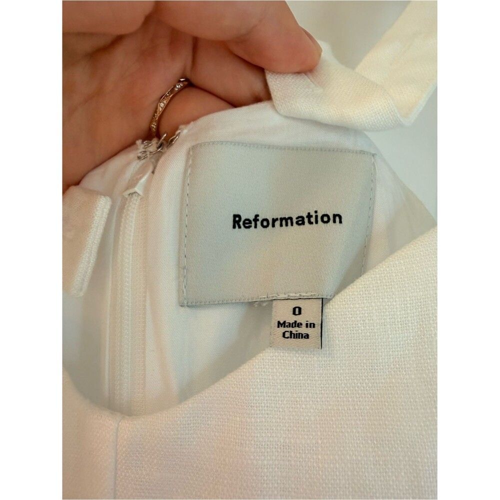 NWOT Reformation White Birdie Linen Dress , Sweetheart Midi Dress with Pockets - Picture 13 of 16